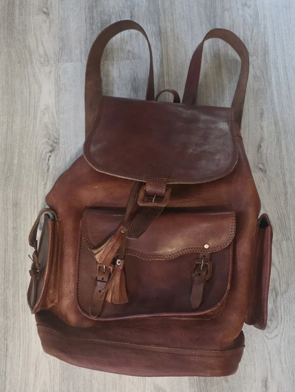 X-Large All Tan Mexican LEATHER Cargo Backpack 🎒